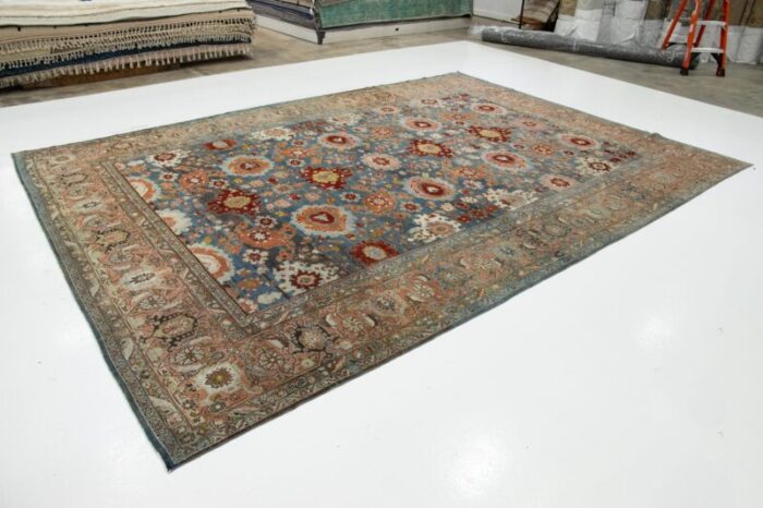 10 x 14 allover floral designed bidjar persian wool rug in blue 0087