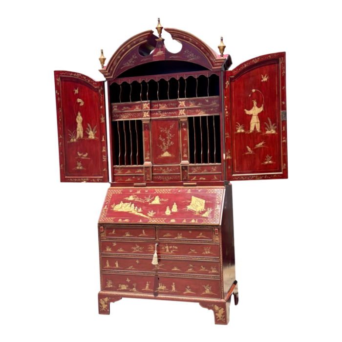 18th c style george i red chinoiserie decorated secretary desk by burton ching 8174