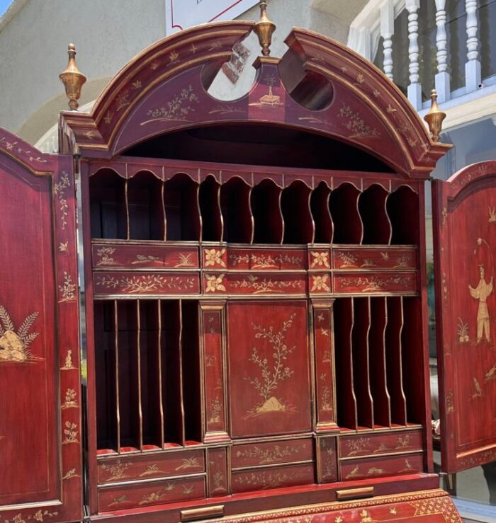 18th c style george i red chinoiserie decorated secretary desk by burton ching 9952