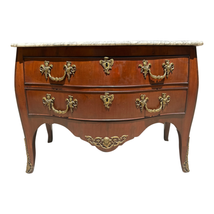 18th century german bombe commode marble top bronze original hardware 2 drawer 9145