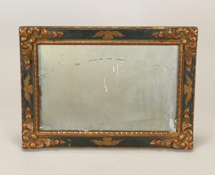 18th century italian baroque looking glass mirror in period partially gilt frame 8292