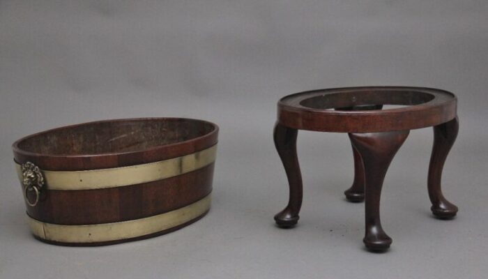 18th century mahogany and brass bound oval wine cooler with stand 1770s set of 2 1