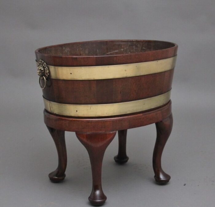 18th century mahogany and brass bound oval wine cooler with stand 1770s set of 2 11