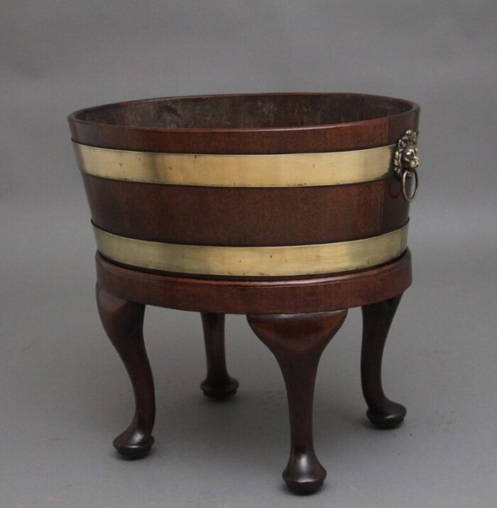 18th century mahogany and brass bound oval wine cooler with stand 1770s set of 2 4