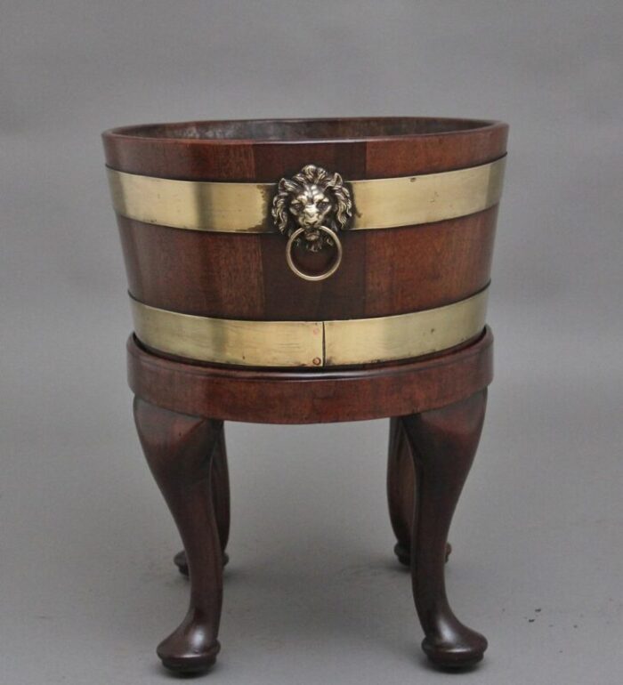 18th century mahogany and brass bound oval wine cooler with stand 1770s set of 2 5