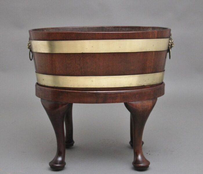 18th century mahogany and brass bound oval wine cooler with stand 1770s set of 2 6