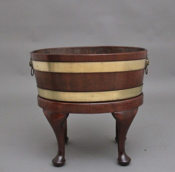 18th century mahogany and brass bound oval wine cooler with stand 1770s set of 2 9