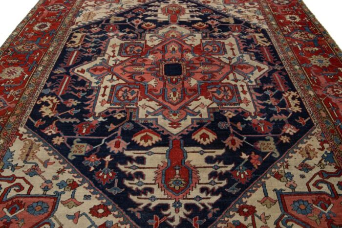 1900s antique blue persian heriz wool rug with allover pattern 0658