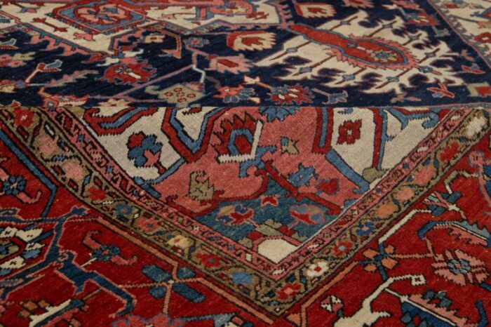 1900s antique blue persian heriz wool rug with allover pattern 0850