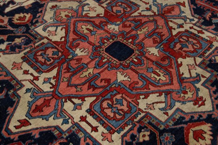 1900s antique blue persian heriz wool rug with allover pattern 1510