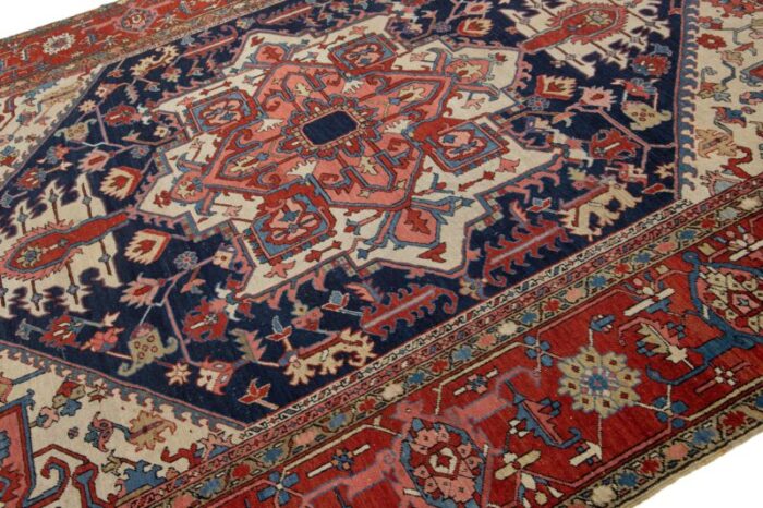 1900s antique blue persian heriz wool rug with allover pattern 7974