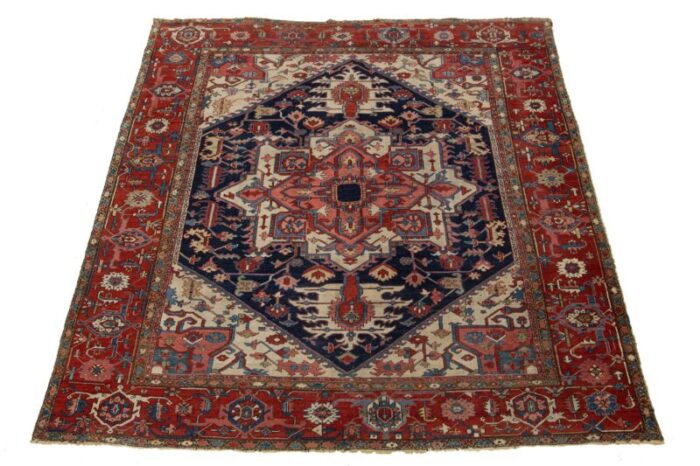 1900s antique blue persian heriz wool rug with allover pattern 9118