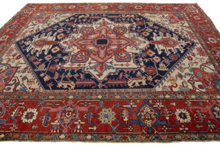 1900s antique blue persian heriz wool rug with allover pattern 9434