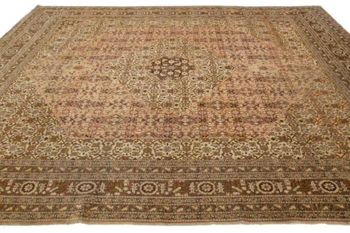 1900s handmade persian tabriz wool rug in beige with allover design 2226