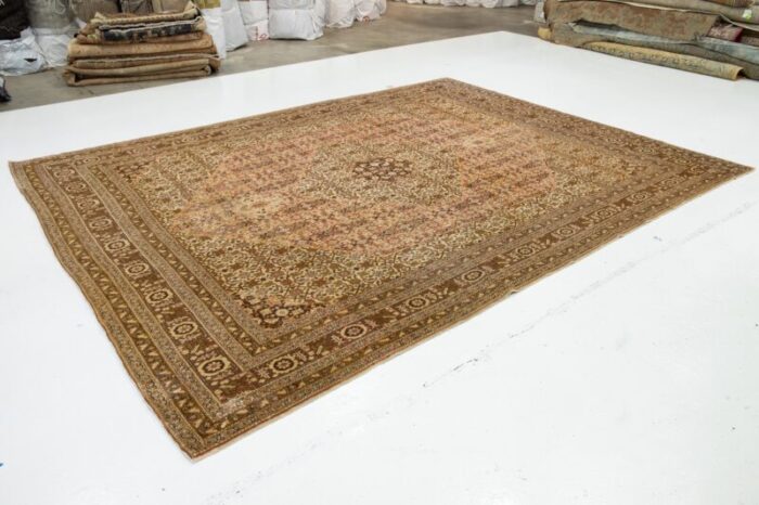 1900s handmade persian tabriz wool rug in beige with allover design 4470