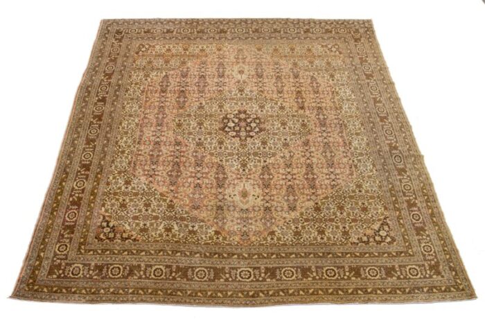 1900s handmade persian tabriz wool rug in beige with allover design 5501