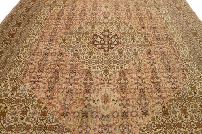 1900s handmade persian tabriz wool rug in beige with allover design 8409