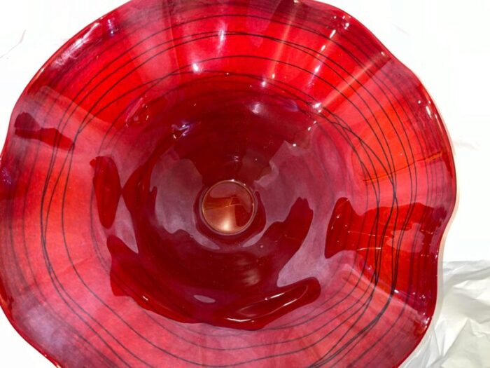 1910s large decorative red art glass bowl sculpture from italy 1389