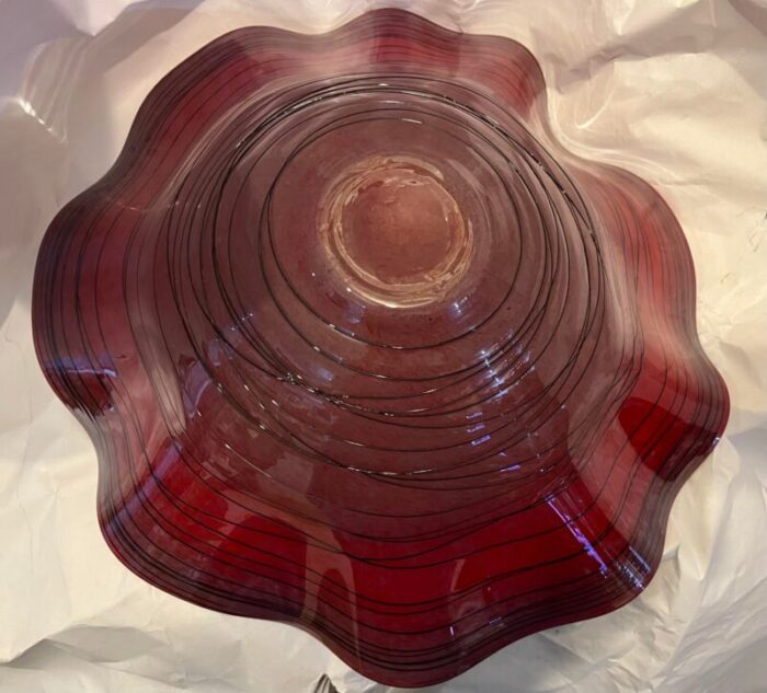 1910s large decorative red art glass bowl sculpture from italy 2380