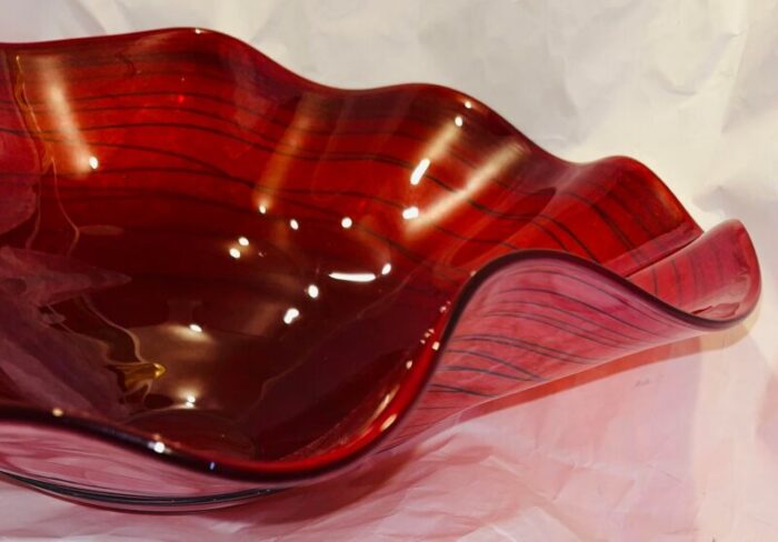 1910s large decorative red art glass bowl sculpture from italy 4734