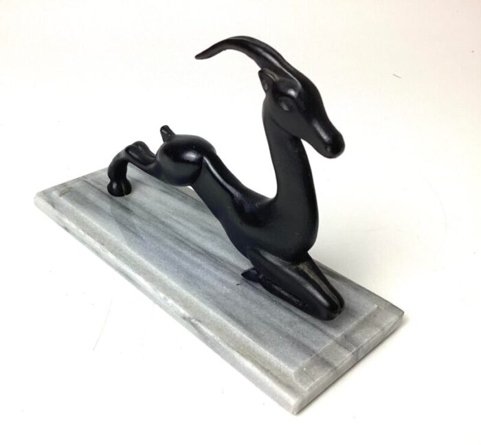 1920s art deco metal leaping gazelle figurine with marble base 1532