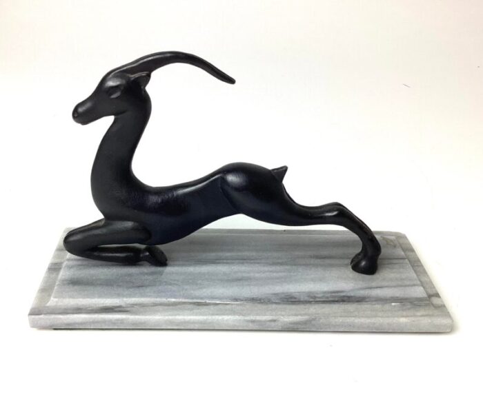 1920s art deco metal leaping gazelle figurine with marble base 2762