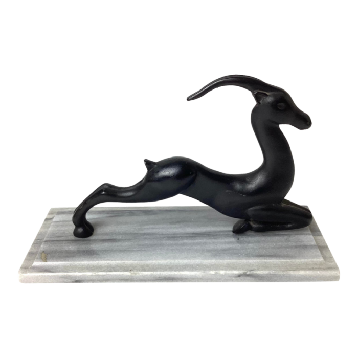 1920s art deco metal leaping gazelle figurine with marble base 3664