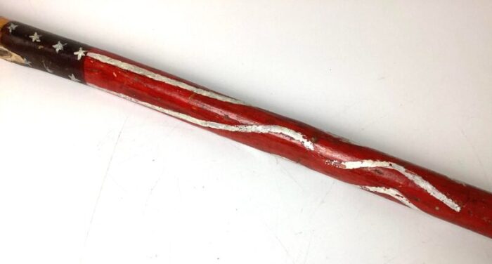 1930s red white and blue folk art americana walking stick cane 3565