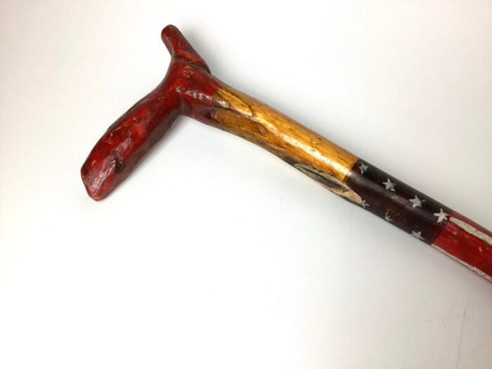 1930s red white and blue folk art americana walking stick cane 7642