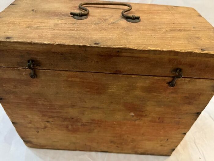 1940s upstate new york farm pine wood storage box with metal hardware 2892