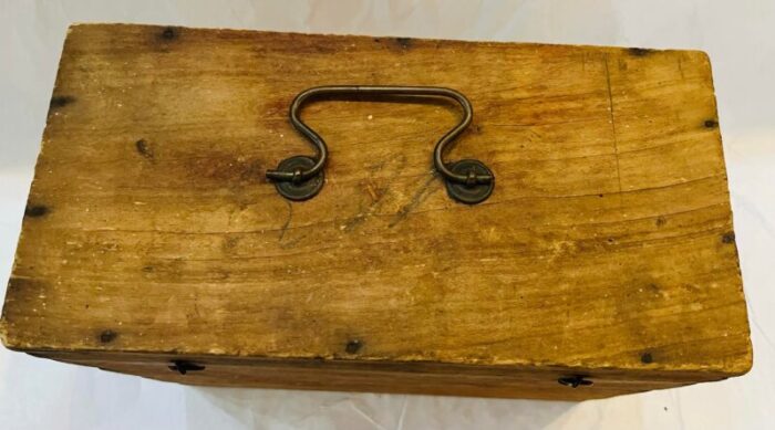 1940s upstate new york farm pine wood storage box with metal hardware 7848