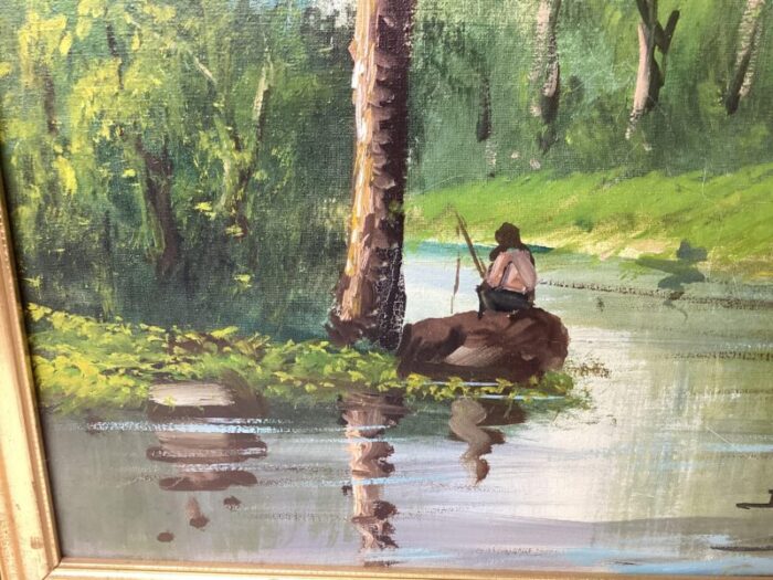 1950s painting fisherman on side of river oil on canvas signed d giovanni framed 3822