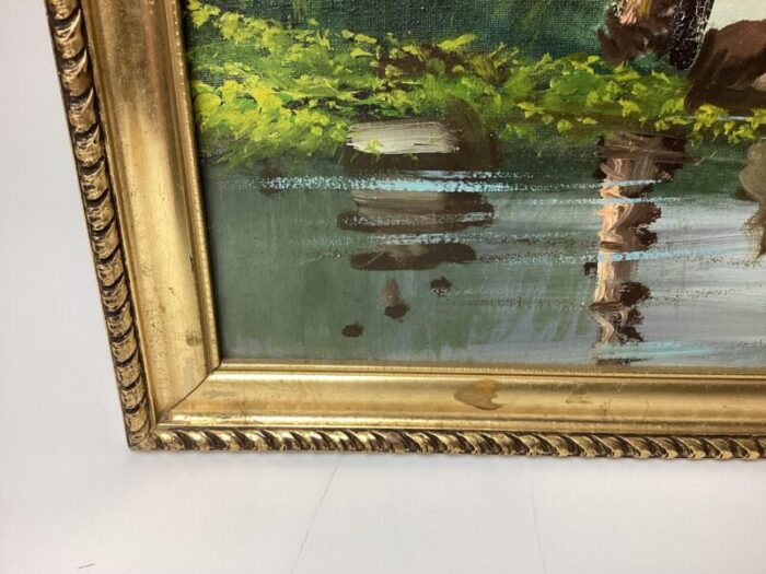 1950s painting fisherman on side of river oil on canvas signed d giovanni framed 6828