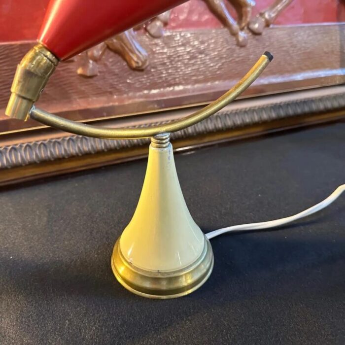 1950s stilnovo style mid century modern brass and metal cone table lamp 3856