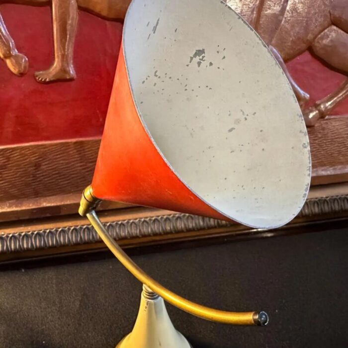 1950s stilnovo style mid century modern brass and metal cone table lamp 9443