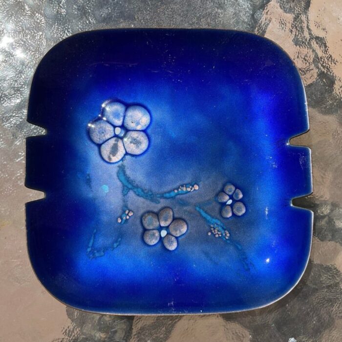 1960s bovano blue enamel dish on copper 0022