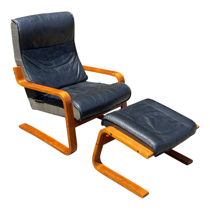 1960s danish oy bj dahlqvist black leather bentwood lounge chair and ottoman 7587