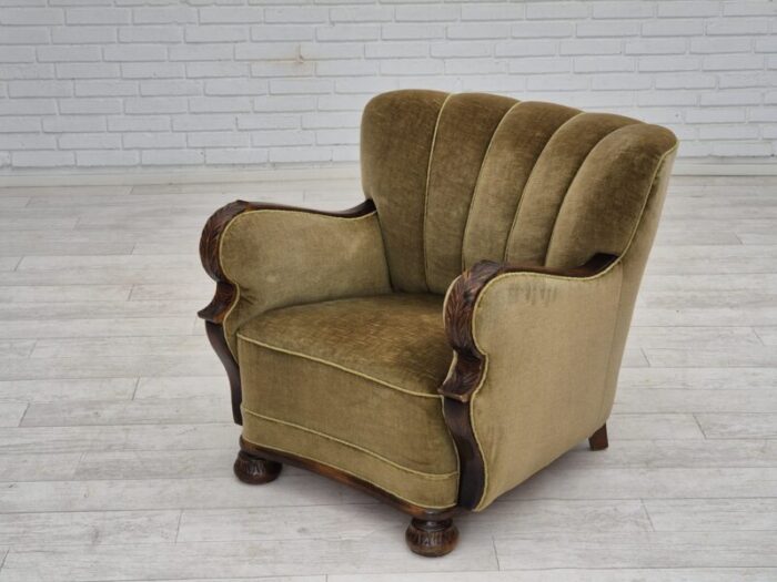 1960s danish vintage armchair furniture velour dark beech wood 2184