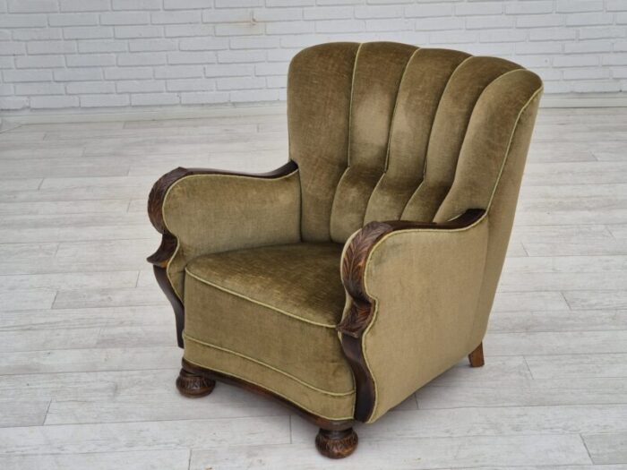 1960s danish vintage armchair furniture velour dark beech wood 2998