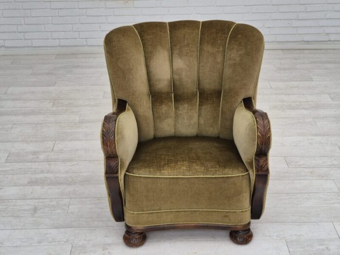 1960s danish vintage armchair furniture velour dark beech wood 3691