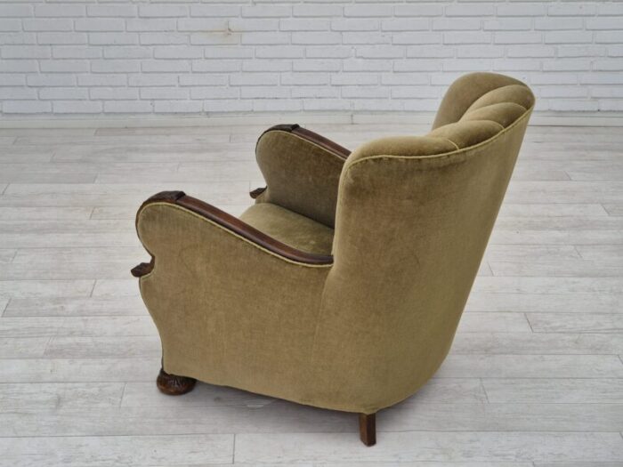 1960s danish vintage armchair furniture velour dark beech wood 6599