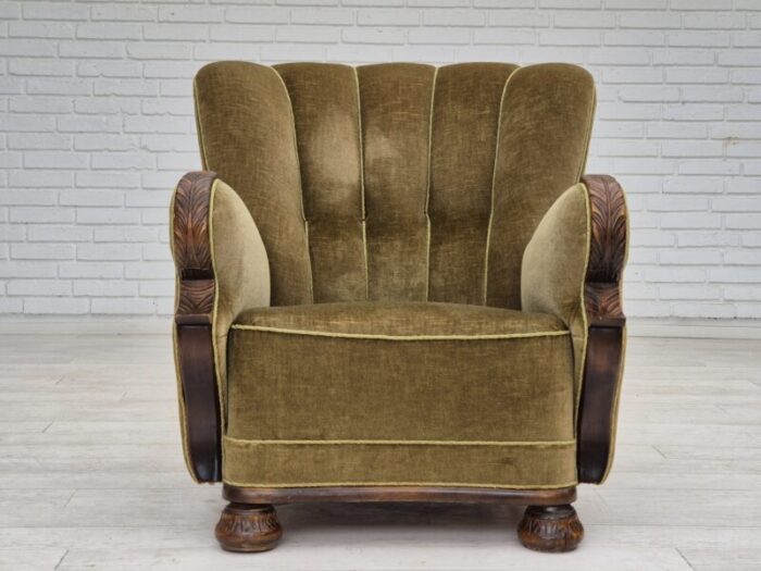 1960s danish vintage armchair furniture velour dark beech wood 7986