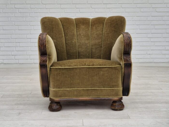 1960s danish vintage armchair furniture velour dark beech wood 9782