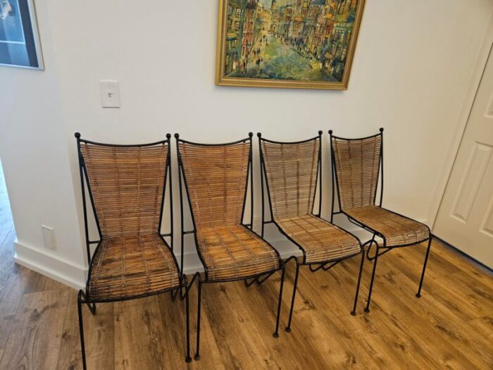 1960s mid century modern pipsan saarinen swanson wrought iron rattan chairs set of 4 4746