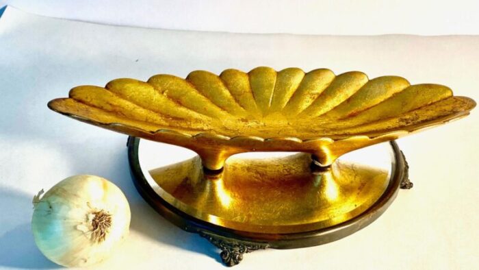 1960s mid century vintage anthony freeman mcfarlin scalloped gold console dish ceramics 568 7184