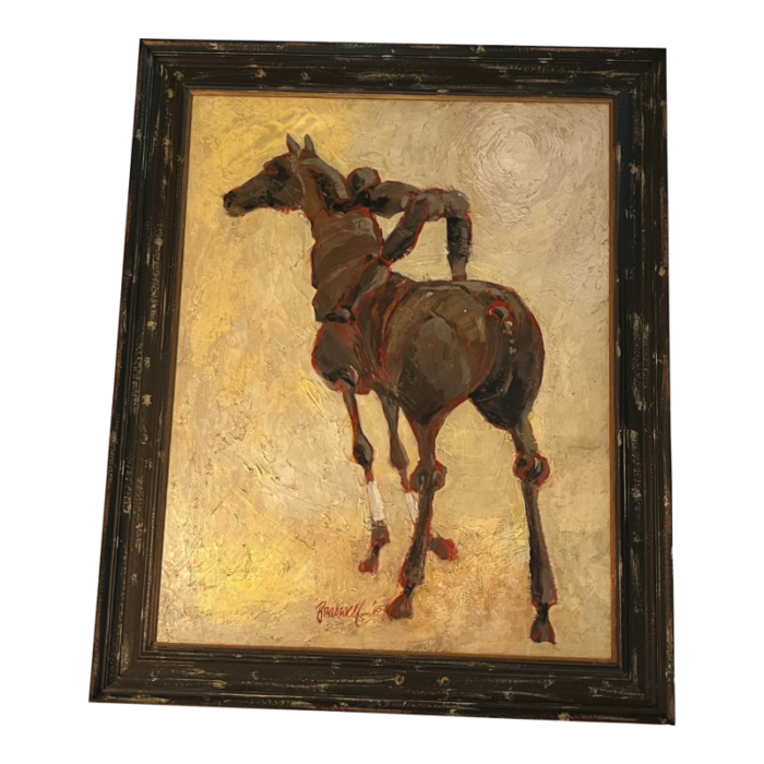 1960s oil painting horse and rider framed 1008