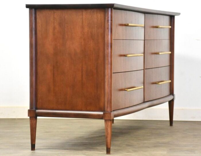 1960s refinished walnut and brass mid century dresser 0538