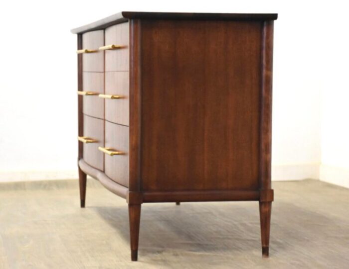 1960s refinished walnut and brass mid century dresser 0748