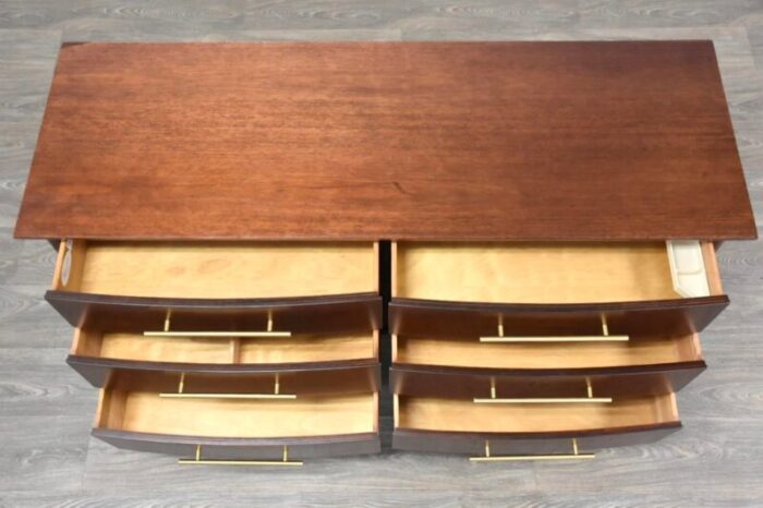 1960s refinished walnut and brass mid century dresser 2257