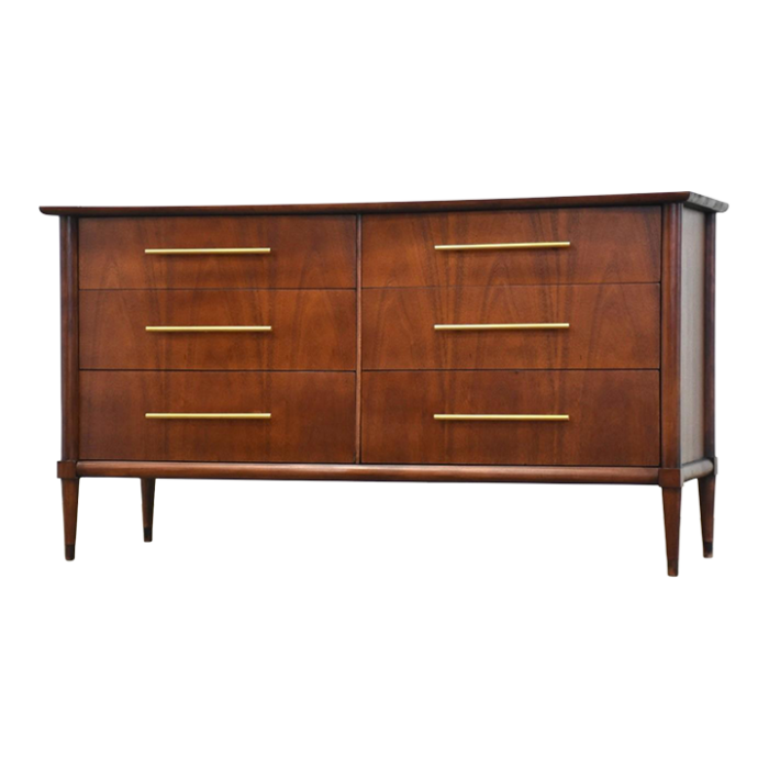 1960s refinished walnut and brass mid century dresser 4121